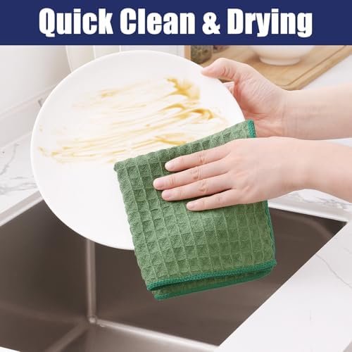 Homaxy Microfiber Waffle Weave Kitchen Towels, 4 Pack, Grass Green - Image 6