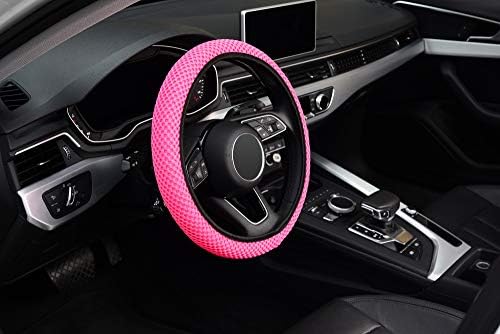 KAFEEK Elastic Stretch Steering Wheel Cover, Universal 15 Inch, Rose Red - Image 7