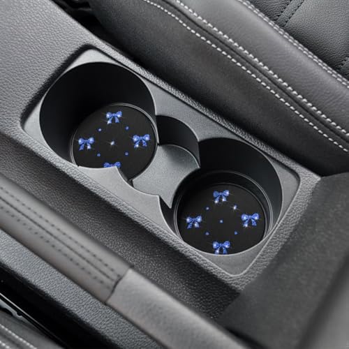 2PCS Car Coasters Rhinestone Bow Cup Holder Pad Anti-Slip Blue - Image 6
