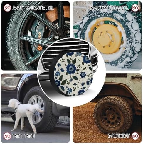 Spare Tire Cover Blue and Green Flowers Wheel Protectors Tire Covers - Image 7