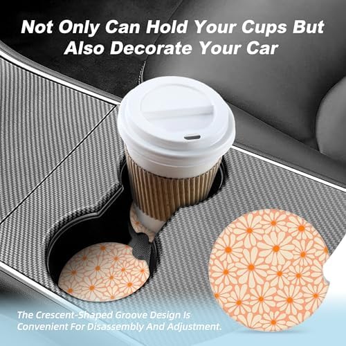 Orange Floral Car Coasters for Cup Holders, 2 Pack Car Cup Holder Coasters for - Image 7