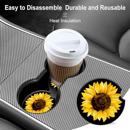 Cup Holder for Car, Elegant Sunflower Close-Up Print Ceramic Coasters Non-Slip - Image 7