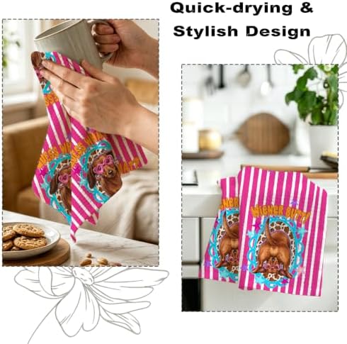 2 Pcs Funny Wiener Kitchen Towels, Soft Absorbent Waffle Hand Tea Towel - Image 6