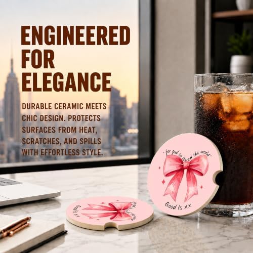 Pink Bow Christian Bible Car Coasters, Scripture Faith Cup Holders - Image 5