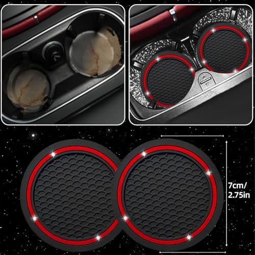 NBTEPEM 6 PCS Bling Red Car Accessories Set, Leather Red Steering Wheel Covers - Image 7
