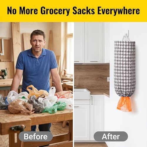 Plastic Bag Holder, Wall Mount Grocery Bag Dispenser, Yarn-dyed Houndstooth - Image 7