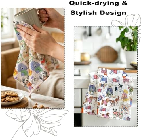 ZHAMEN 2 Pcs Cute Dog Kitchen Towels, Dogs Soft Absorbent Hand Tea Towel - Image 6
