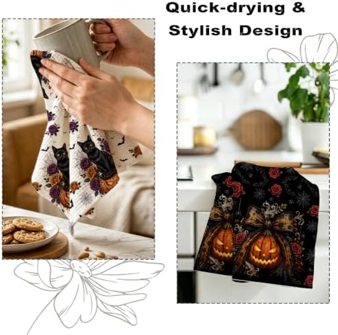 ZHAMEN 2 Pcs Halloween Kitchen Towels, Cat Soft Absorbent Hand Tea Towels - Image 6