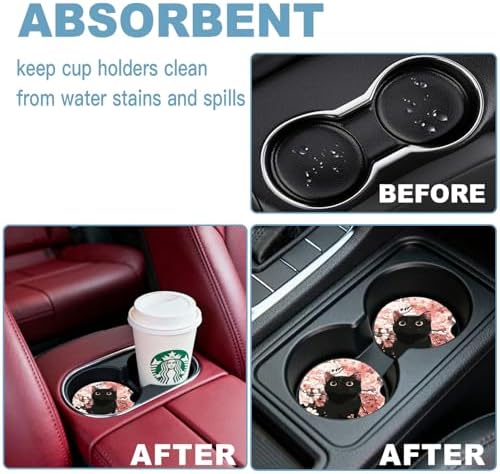 Ceramic Car Cup Holder Coasters Set of 2, 2.56 in Cute Kitten - Image 7