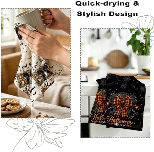 2 Pcs Halloween Kitchen Towels, Bat BOO Soft Absorbent Hand Tea Towels - Image 6