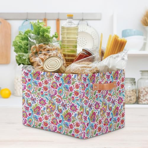 AUUXVA Storage Basket Colorful Paisley Flower Floral Storage Cube Box Durable - Image 7