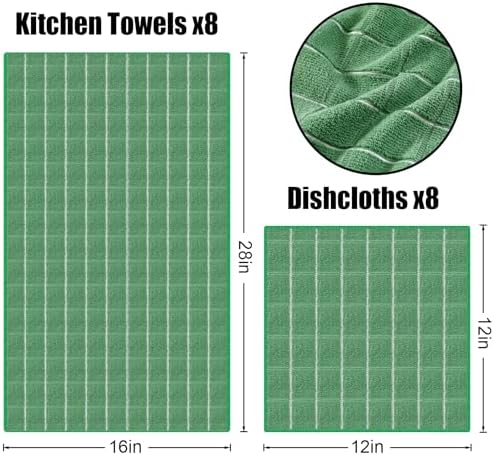 Homaxy Microfiber Kitchen Towels and Dishcloths Sets, 16 Pack, Grass Green - Image 6