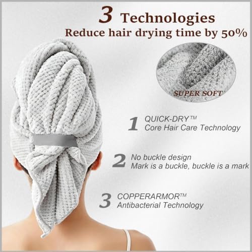 Hair Towel Turbans, 2 Pack Waffle Weave Hair Plopping Towel - Image 5