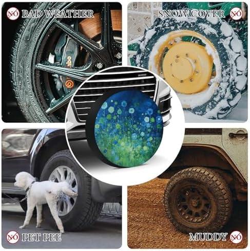 Heavy Duty Spare Tire Cover 14inch Blue and Green Flowers Weatherproof Wheel - Image 7
