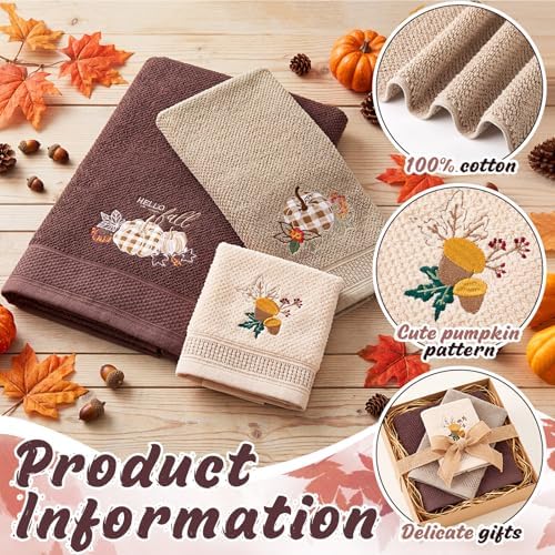 Peryiter 3 Pack Plaid Autumn Pumpkin Decorative Bath Towel Set - Image 6