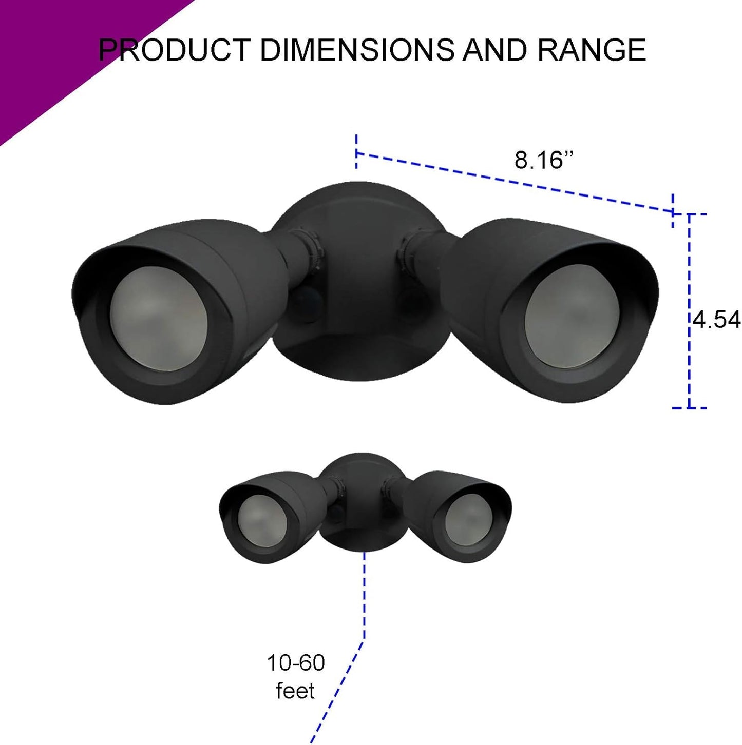 Ciata Flood Lights Outdoor, 20-Watt LED Bullet Head Security Flood Lights, Dual Head, RoHS and FCC Complaint, IP65 Rated, 1900 Lumens, 2KV Surge Protection, Die-Cast Aluminum in Black Finish – 3000K