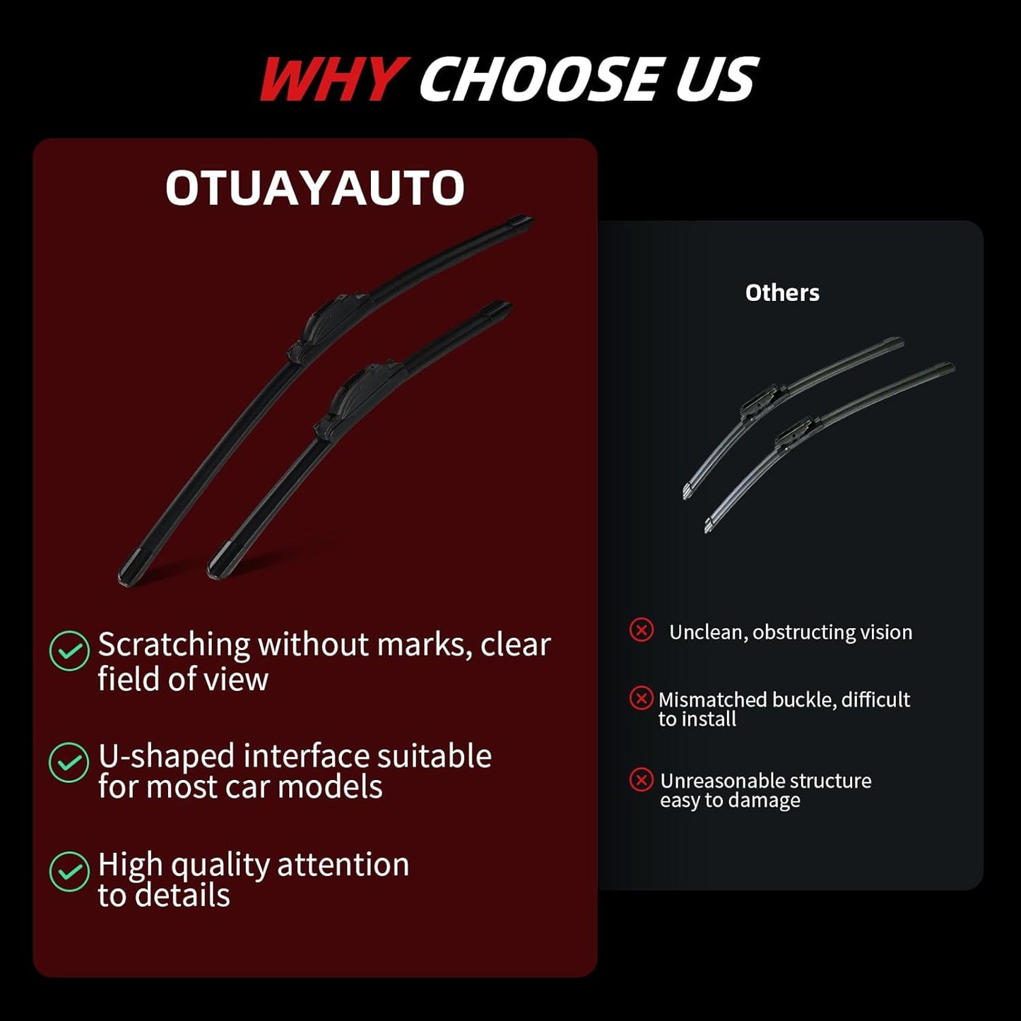 OTUAYAUTO Premium Windshield Wiper Blades - Replacement for Hyundai Elantra 2011-2016, Elantra GT 2013-2017, All-Weather Performance, Front and Rear Wiper Blades, U Hook - 28"+14"+13" (Pack of 3)