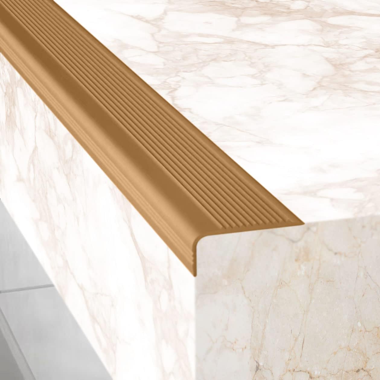 Rubber Bond Stair Edge Protector (Pack of 5) 36x2x1 inch Anti-Slip Stair Corner Trim Rubber Strips - Waterproof Self-Adhesive Staircases for Outdoor & Indoor Uses | Protect Kids & Pets - Brown