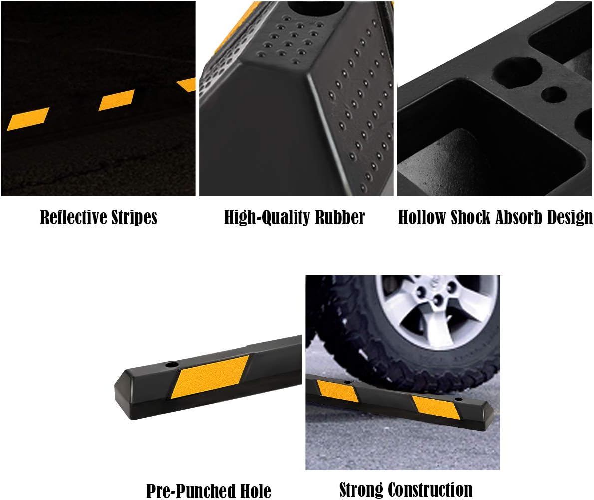 IRONMAX Parking Stopper for Garage, 72" Long Rubber Curb with Yellow Reflective Stripes, Heavy Duty Parking Block Garage Wheel Stop for Car, Truck, RV, Trailer (4 Pack)