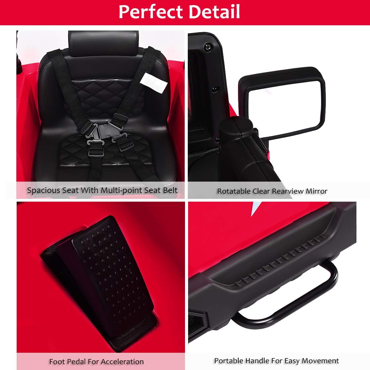 Costzon Ride On Car, 12V Battery Powered Electric Ride On Truck w/Parental Remote Control, LED Lights, Double Open Doors, Safety Belt, Music, MP3 Player, Spring Suspension (Red)