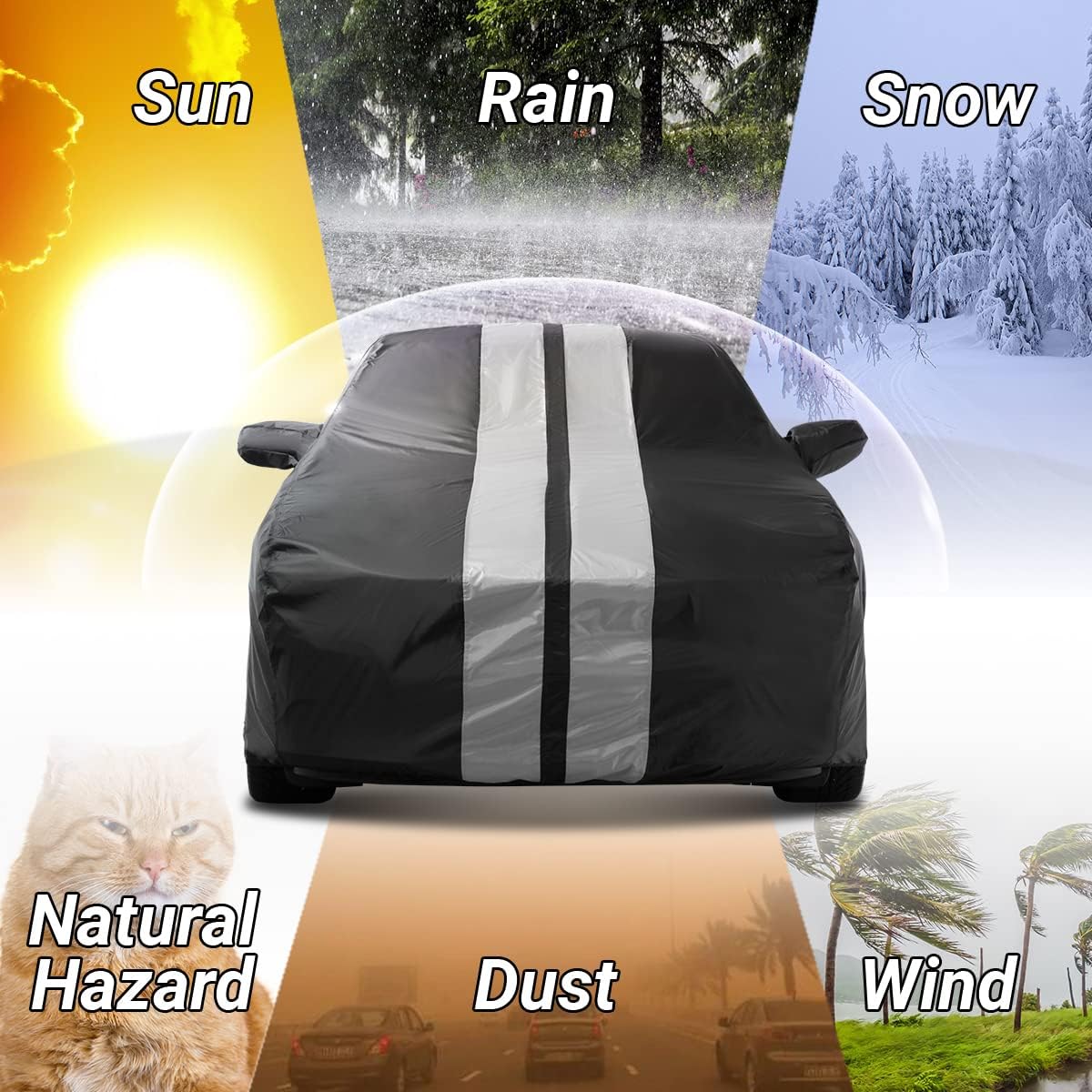 iCarCover Custom Car Cover Compatible with Charger 2006-2024, Waterproof All-Weather Rain Snow UV Sun Protector Full Exterior Indoor Outdoor Car Covers, Stripe (Black/Gray)