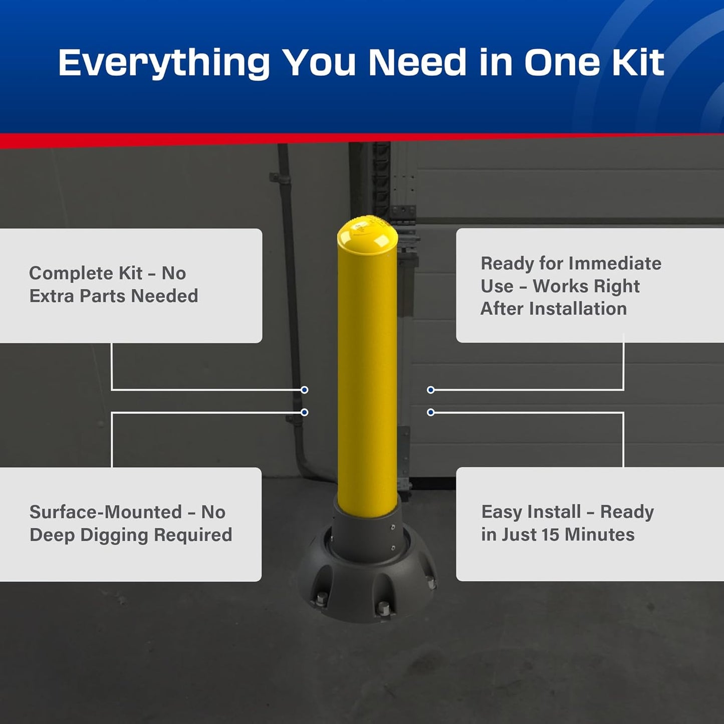 Impact Recovery - SlowStop Steel Rebounding Bollard - Metal Post - Safety Bollard - Made in the USA - 5" x 42"