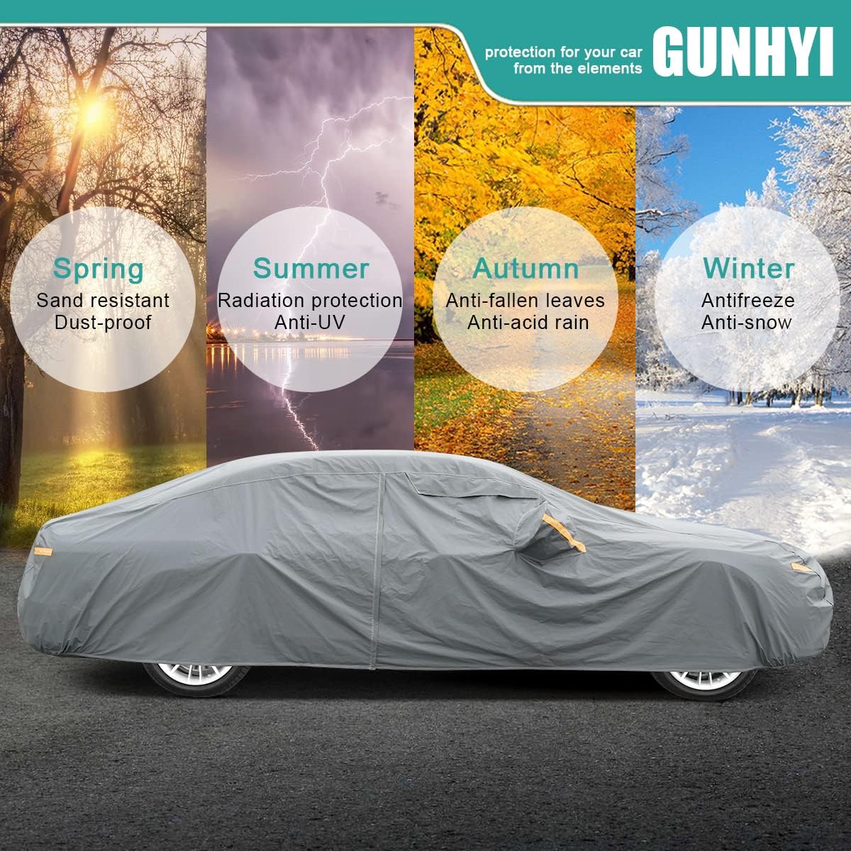 Premium Car Cover Custom Fit Jeep Liberty (2000-2025), 16 Layers Heavy Duty Car Cover Waterproof All Weather with Zipper Door for Sun Rain Snow Dust Uv Protection