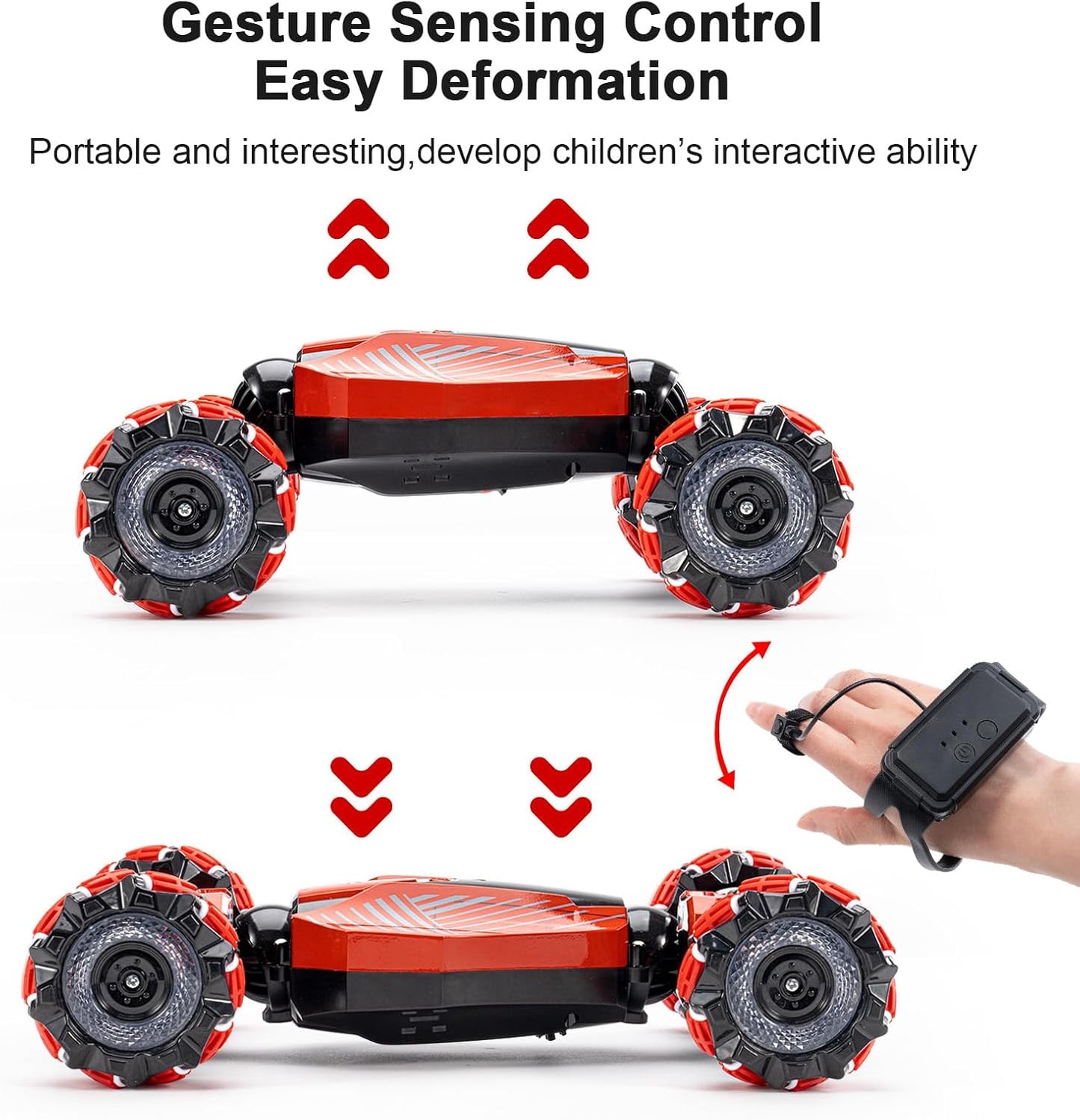 Gesture Sensing RC Stunt car, 4WD Drive Watch Remote-Controlled Vehicle, Bidirectional Drifting Off-Road Vehicle with Music and Lights Toys for Boys,Presents for Kids 4-12 Old