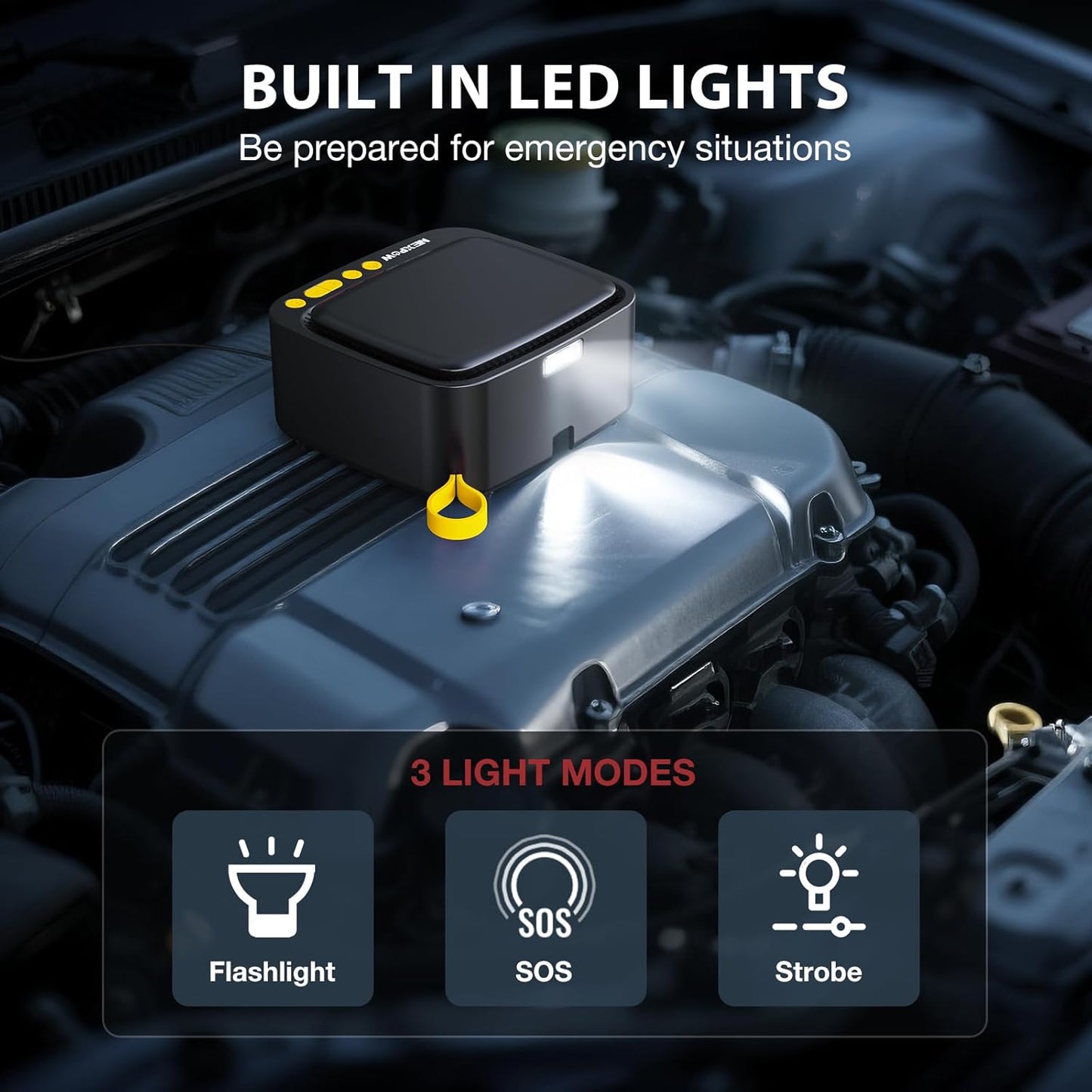 Tire Inflator Portable Air Compressor, NEXPOW 150PSI 12V DC Air Pump with Dual Digital Pressure Gauge & Auto Shut-Off, Air Compressor Portable with LED Light for Car, Motorcycle, Bicycle, Ball, Yellow