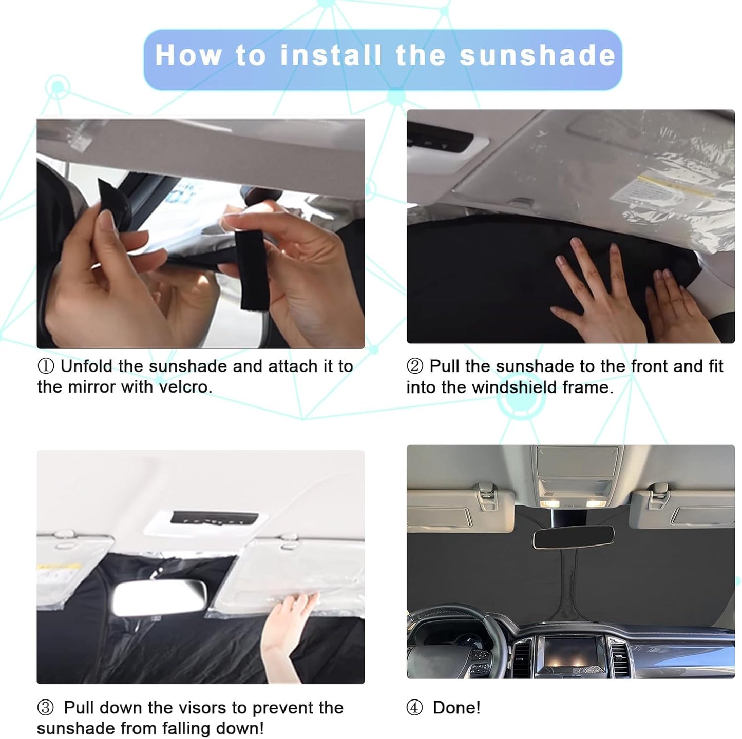 SXCY for 2024 2025 Ford Ranger Windshield Sunshade for 2024 2025 Ranger XL/XLT/Lariat/Raptor Accessories 2024 2025 Ford Ranger Sun Shade Foldable Sun Shield 2024 2025 Ranger Sun Protector Block UV Ray