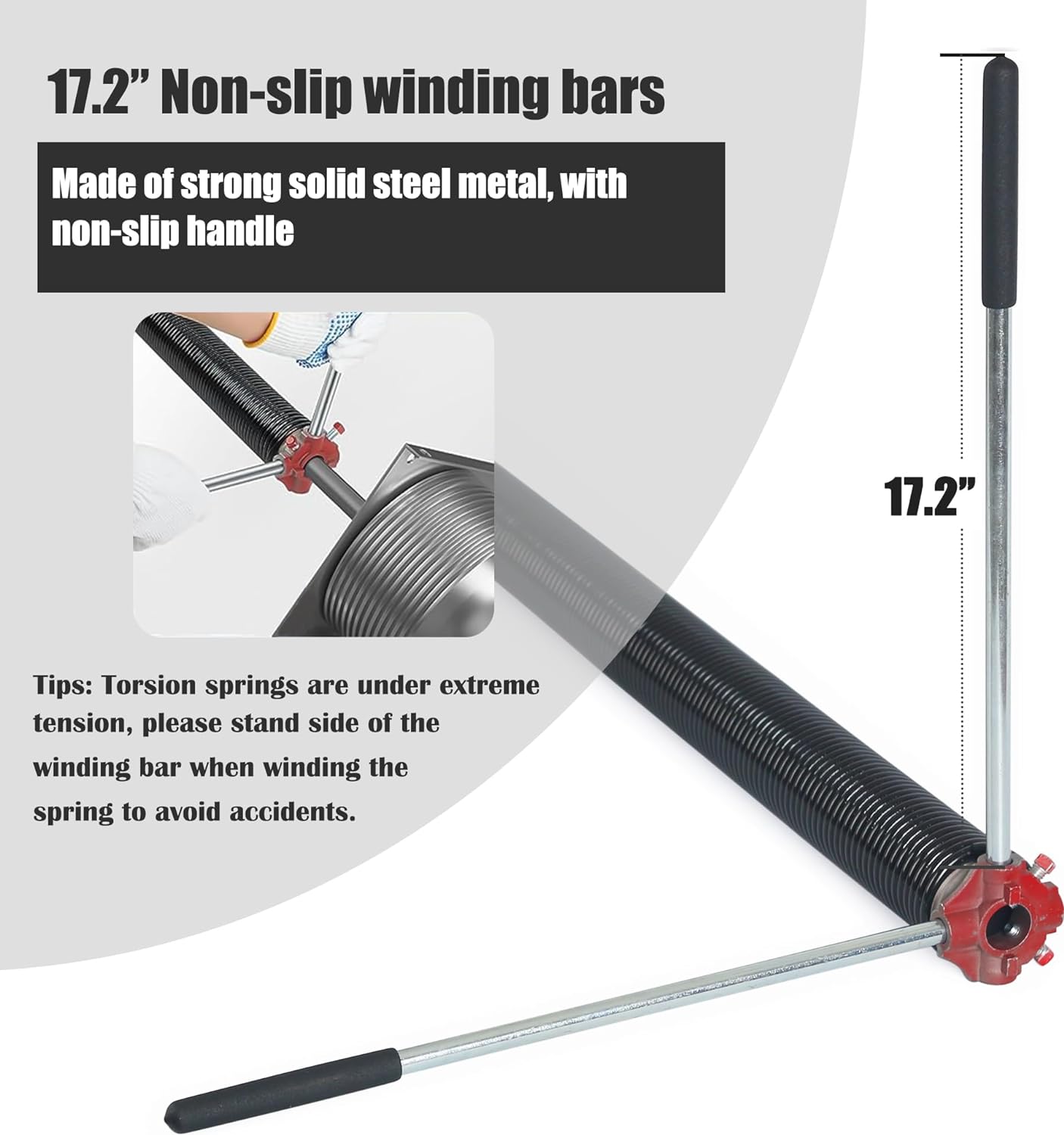 Garage Door Torsion Spring Set, Pair of 2" Electrophoresis Coated Garage Door Spring Replacement with 2 Non-Slip Winding Bars and Bearing, Minimum 16000 Cycles (.234x2x26")