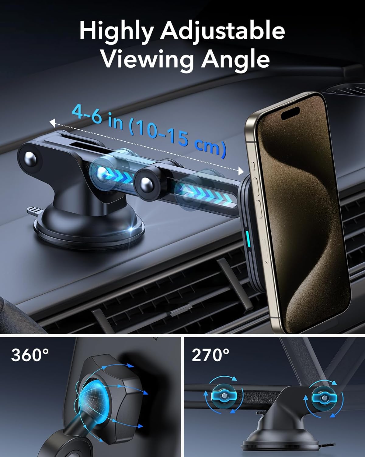 ESR for MagSafe Car Mount Charger, for Magsafe Car Charger, Dashboard/Windshield Magnetic Wireless Phone Charging, 360° Rotation, Magnetic Car Phone Holder for iPhone 16/15/14/13/12, S25,Fast Charging