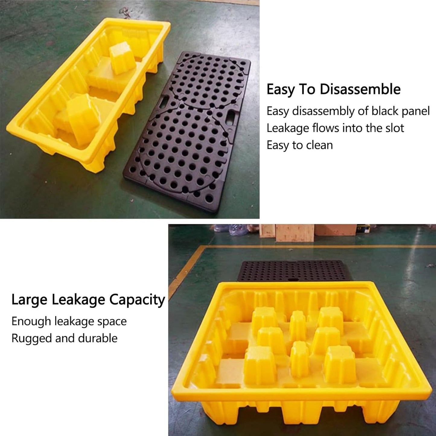 2 Drum Containment Spill Pallet, Polyethylene Low Profile Paint Bucket Tray, Industrial Garage Storage Detachable Shipping Leakproof Platform (Color : Yellow-2 Pack, Size : 26.4"x26.4"x3.9"