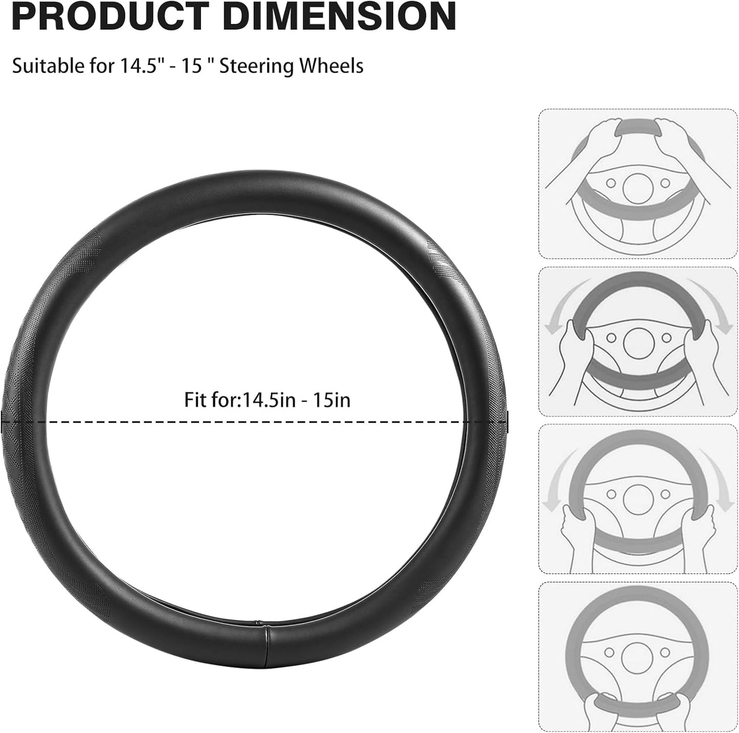 【2025 Model】 High-Grade Real Cowhide Steering Wheel Cover,Black Genuine Leather Steering Wheel Cover for Cars,Universal 15 inch Steering Wheels,Grid & Square Motif
