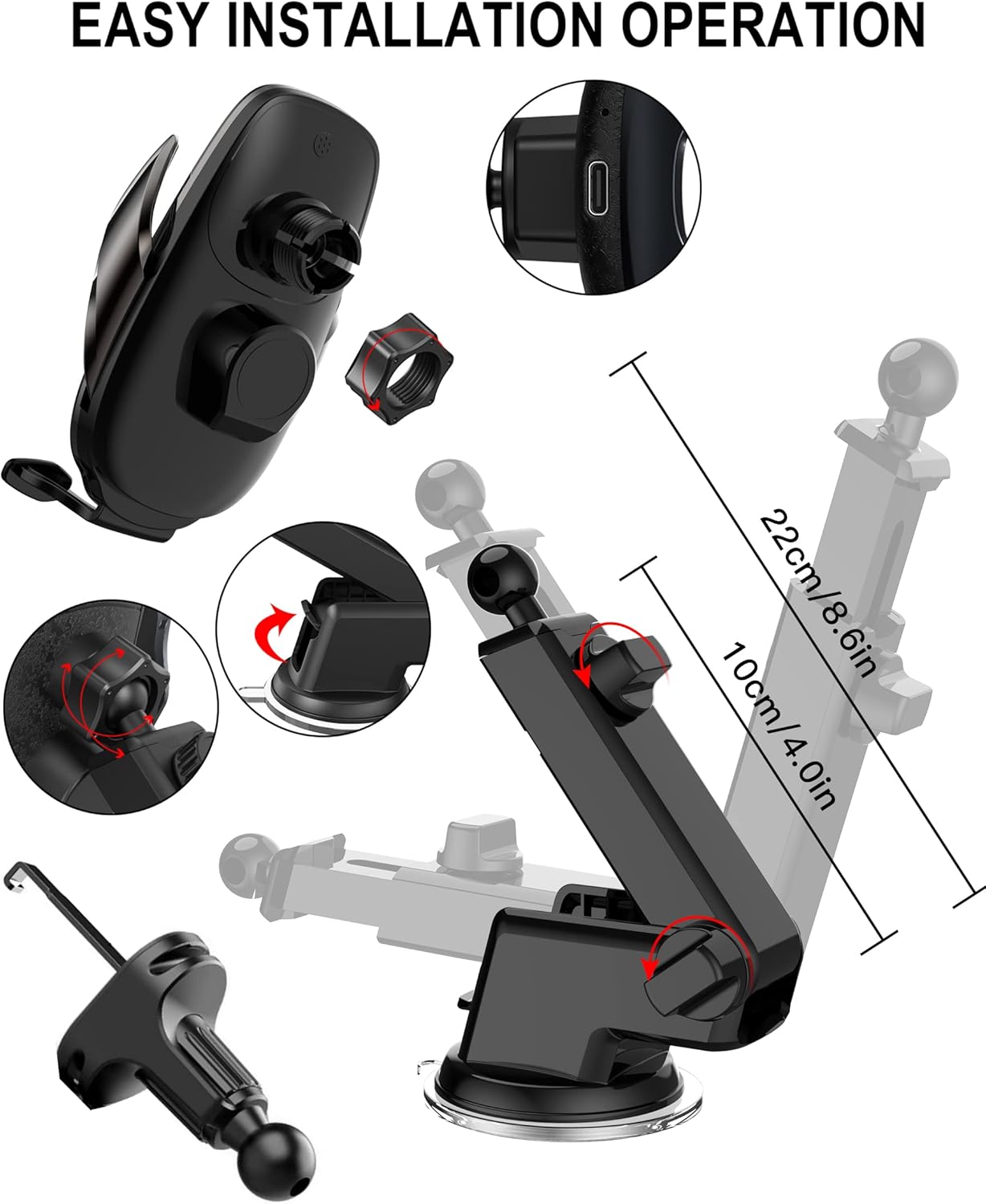 Wireless Car Charger Mount, Fast Charging Auto Clamping 15W Intelligent Dual Control Induction Car Phone Holder Mount Wireless Charging Compatible with All iPhone Android Smartphone