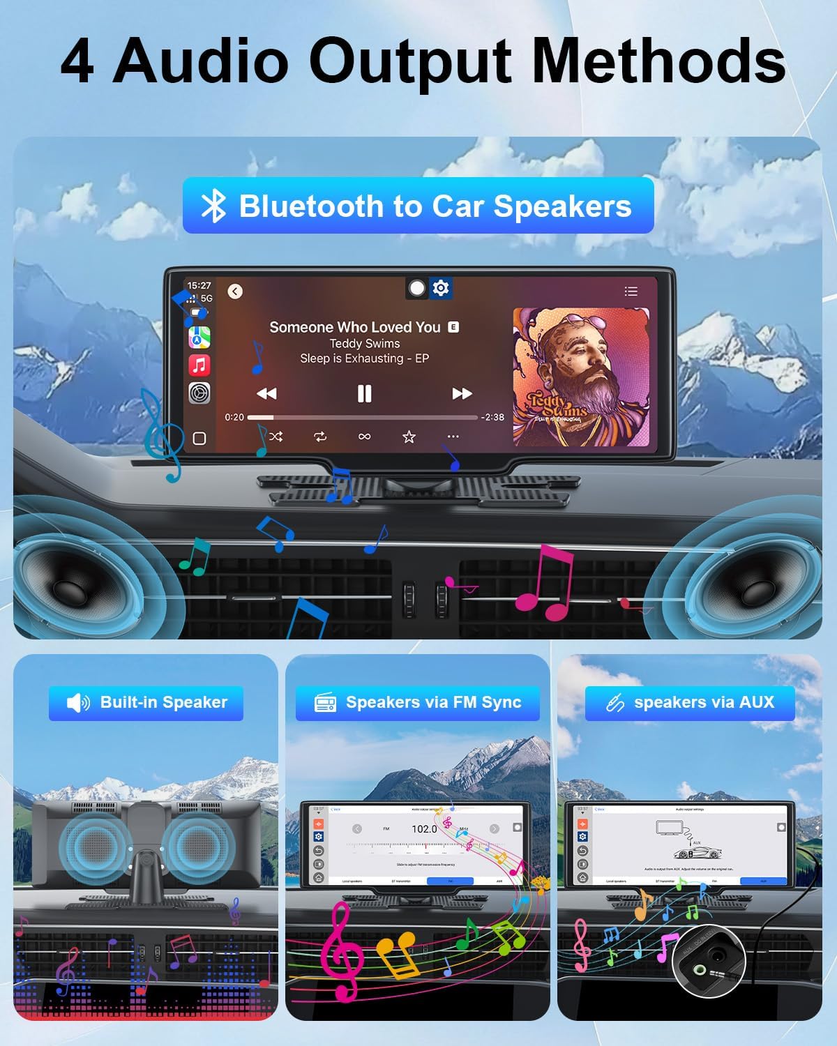 Carplay Screen for Car, 10.26’’ HD Wireless Apple Carplay & Android Auto Touch Screen, with Backup Camera, Car Play Radio Screen, GPS Navigation/Mirror Link/Voice Control/Bluetooth/FM, Plug & Play