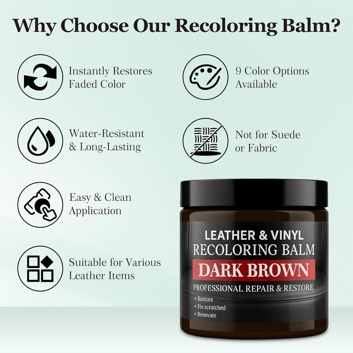 Leather Color Restorer, Leather Recoloring Balm, Scratch Remover, Leather Dye, Leather Paint with Leather Conditioner, Leather Repair Kit for Furniture Couches Car Seats Shoes, Dark Brown