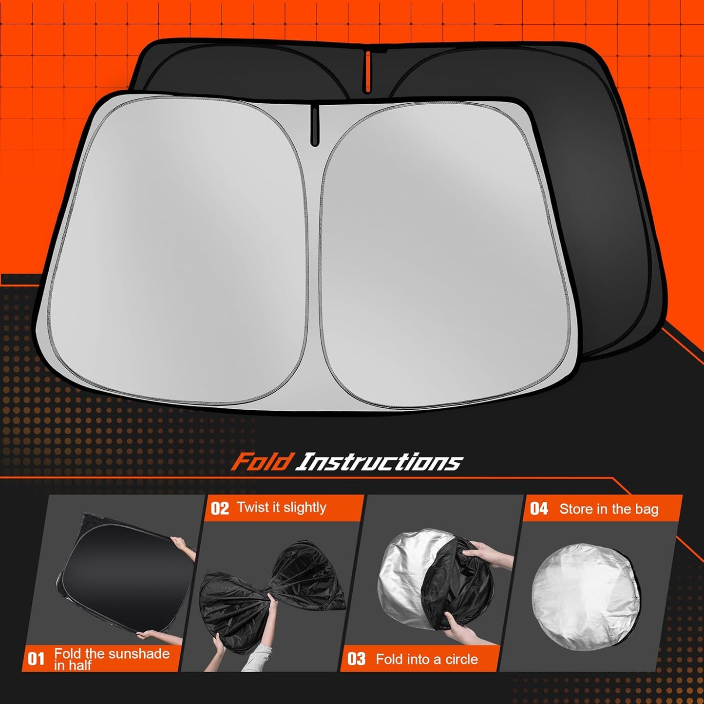 Custom Fit Windshield Sun Shade for Malibu 2016-2025 - Full Coverage, 210T Reflective Fabric, Double-Layer Design - Blocks 99% UV Rays, Keeps Car Cool, Easy to Install and Store