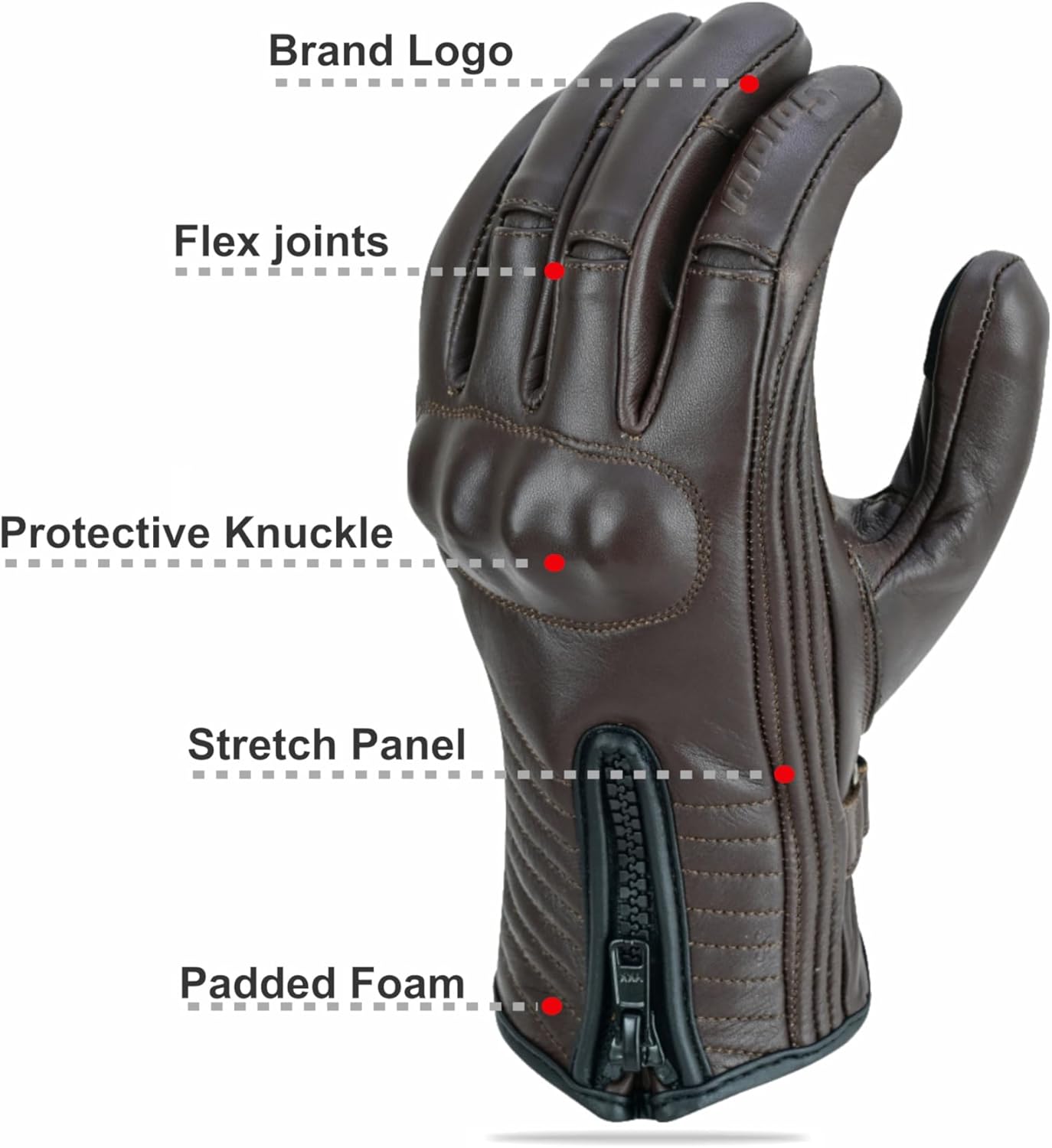Full Finger Leather Motorcycle Gloves for Men & Women Touch Screen Gloves Premium Street Motorcycle Durable Protective Cruiser Biker Gel Leather Motorbike Gloves