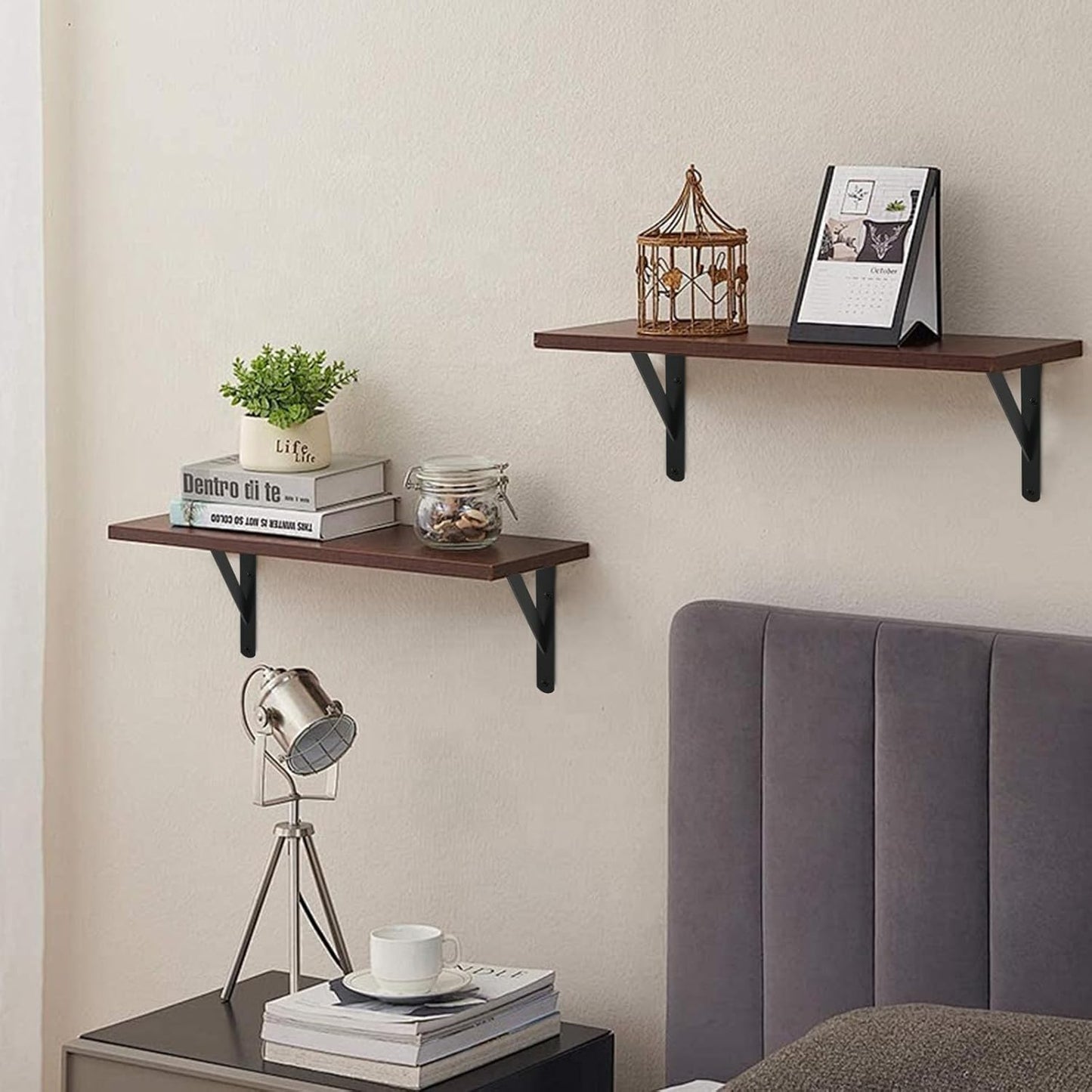 8 Pack L6 x H 4" Black Heavy Duty Shelf Brackets with Screws Metal Shelf Brackets Shelf Support Angle Brackets for Shelves L Brackets Heavy Duty Floating Shelf