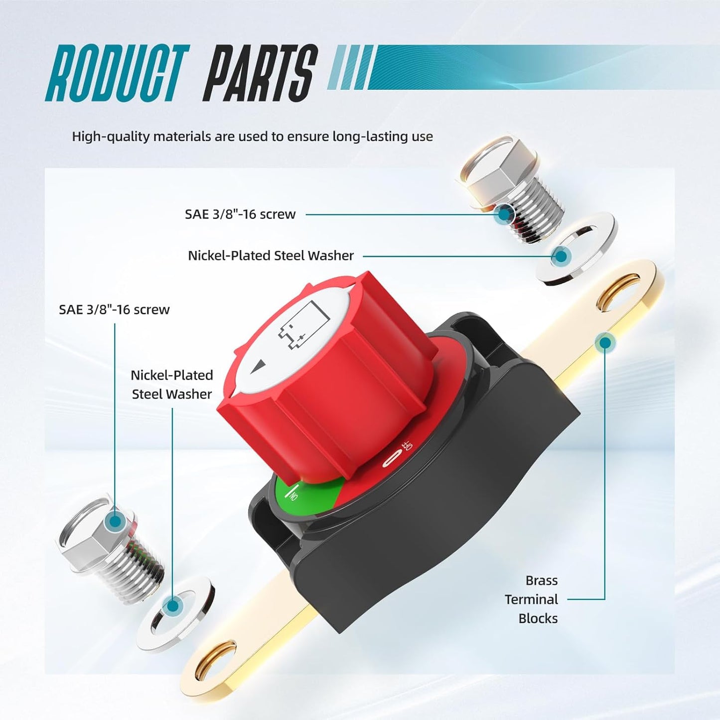 Battery Disconnect Switch, Hilictokt Side Post Battery Disconnect Switch On/Off 275A 12V-48V Battery Power Cut Off Switch for Car Vehicle RV and Boat