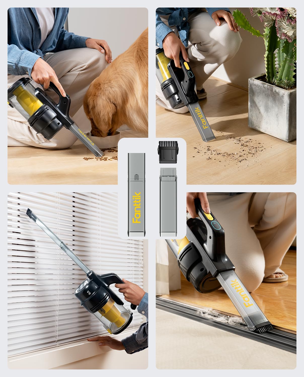 Fanttik Cruise V9 Car Vacuum Cleaner Suction Power with 15000Pa Handheld Vacuum Cordless with Extension Tube & LED Display & Light, Cordless Portable Mini for Home Car Cleaning, Black