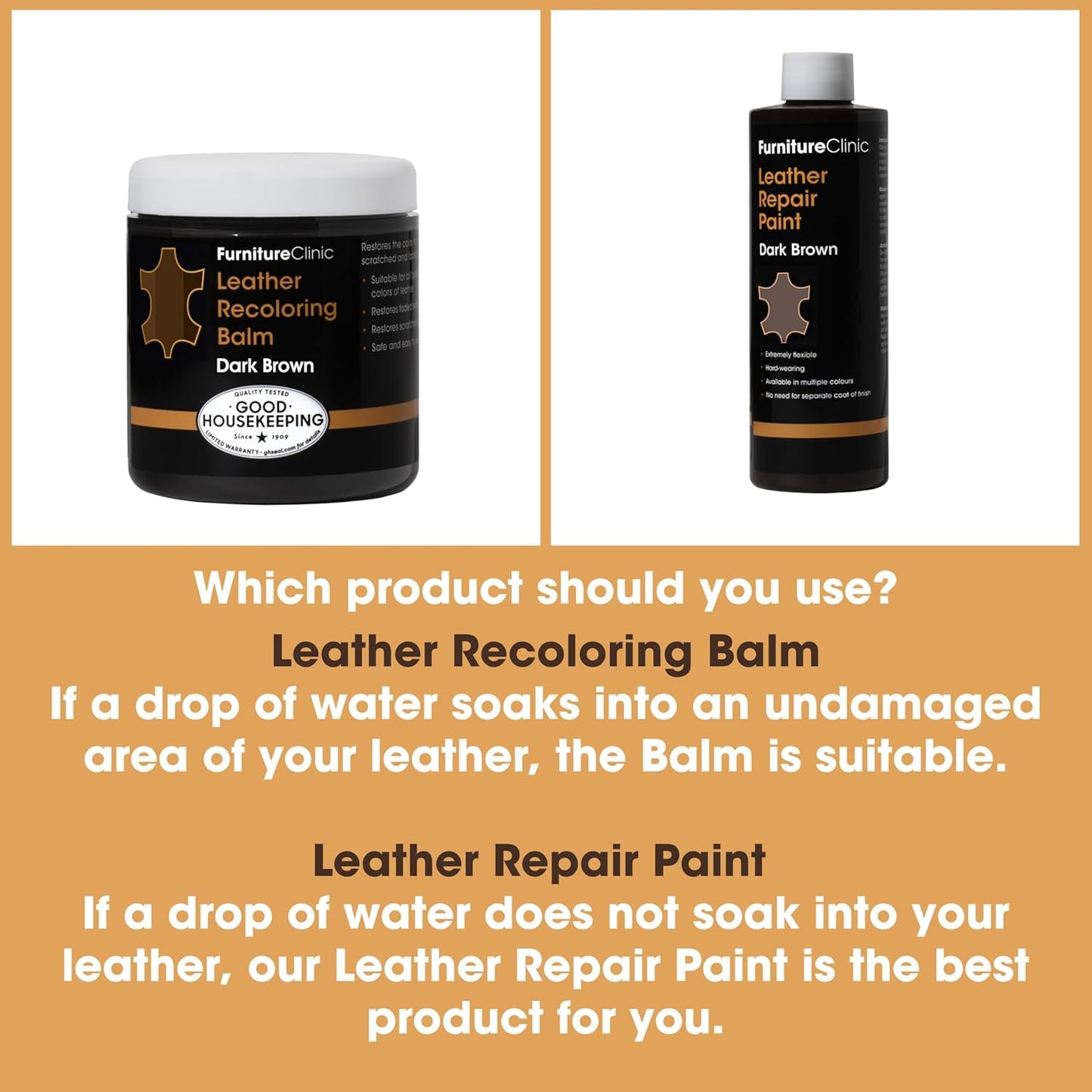 The Original Leather Recoloring Balm by Furniture Clinic - Medium Brown Leather Dye for Furniture, Couches & Car Seats - Restore Scratched, Faded, & Damaged Surfaces