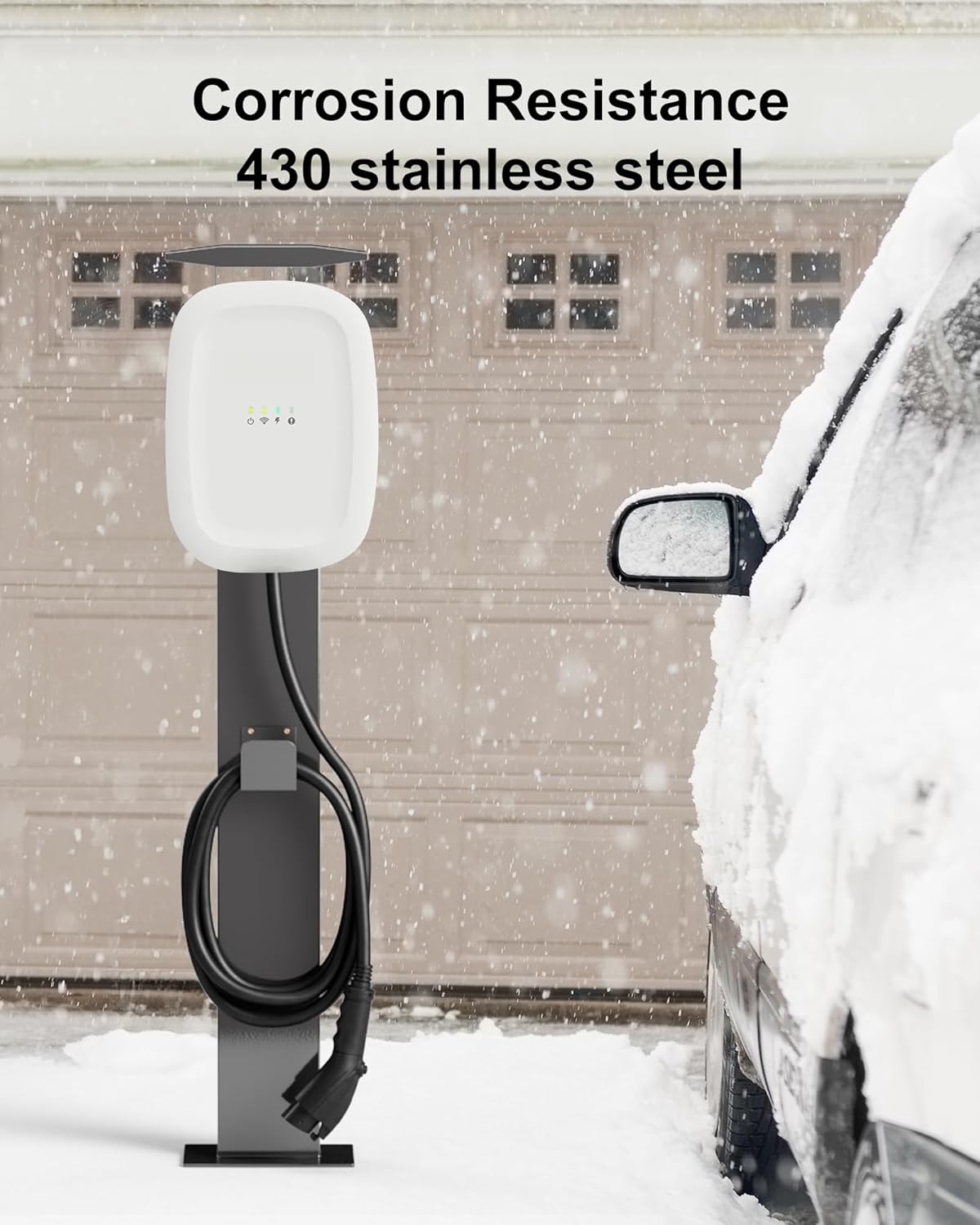 EV Charger Pedestal, Outdoor Electric Vehicle Charger Stand, Freestanding Charging Station Stand Accessory, Corrosion Resistant, 201 Steel, for All Level 2 Chargers