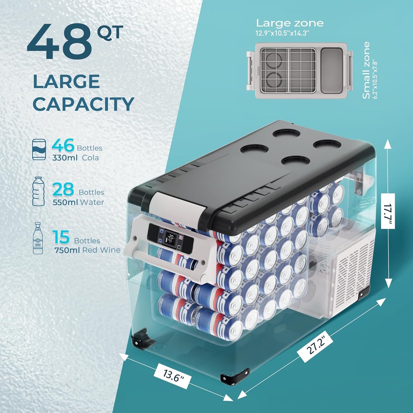 EUHOMY 12 Volt Refrigerator, 48QT(45L) Electric Cooler, 12V Fridge APP Control, 12V Cooler -4℉~68℉, Portable Freezer 12/24V DC 110-240V AC for Camping, Travel, Truck, Home