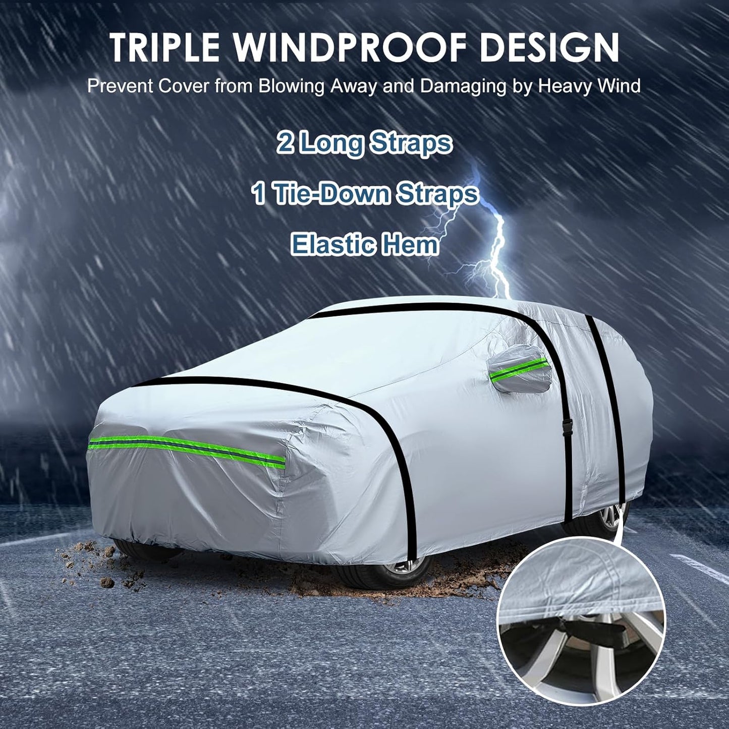 AUQDD 6-Layers Premium SUV Car Cover Waterproof All Weather Weatherproof UV Sun Protection Snow Dust Storm Resistant Outdoor Exterior Custom Form-Fit Full Padded Car Cover with Straps 214-232 K11…