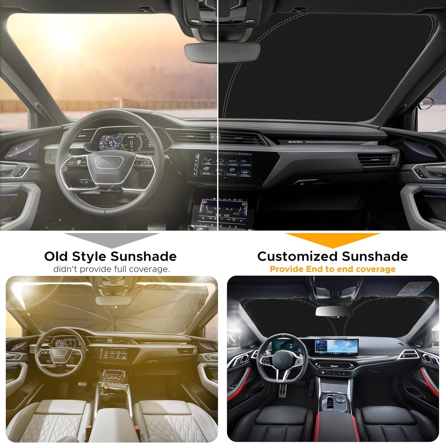 EcoNour Tesla Model S Windshield Sun Shade | Durable 240T Polyester Material Blocks Sun & Heat | Reflective Sun Shield with Storage Pouch | Offers Protection for Car Interior | Tesla Car Accessories