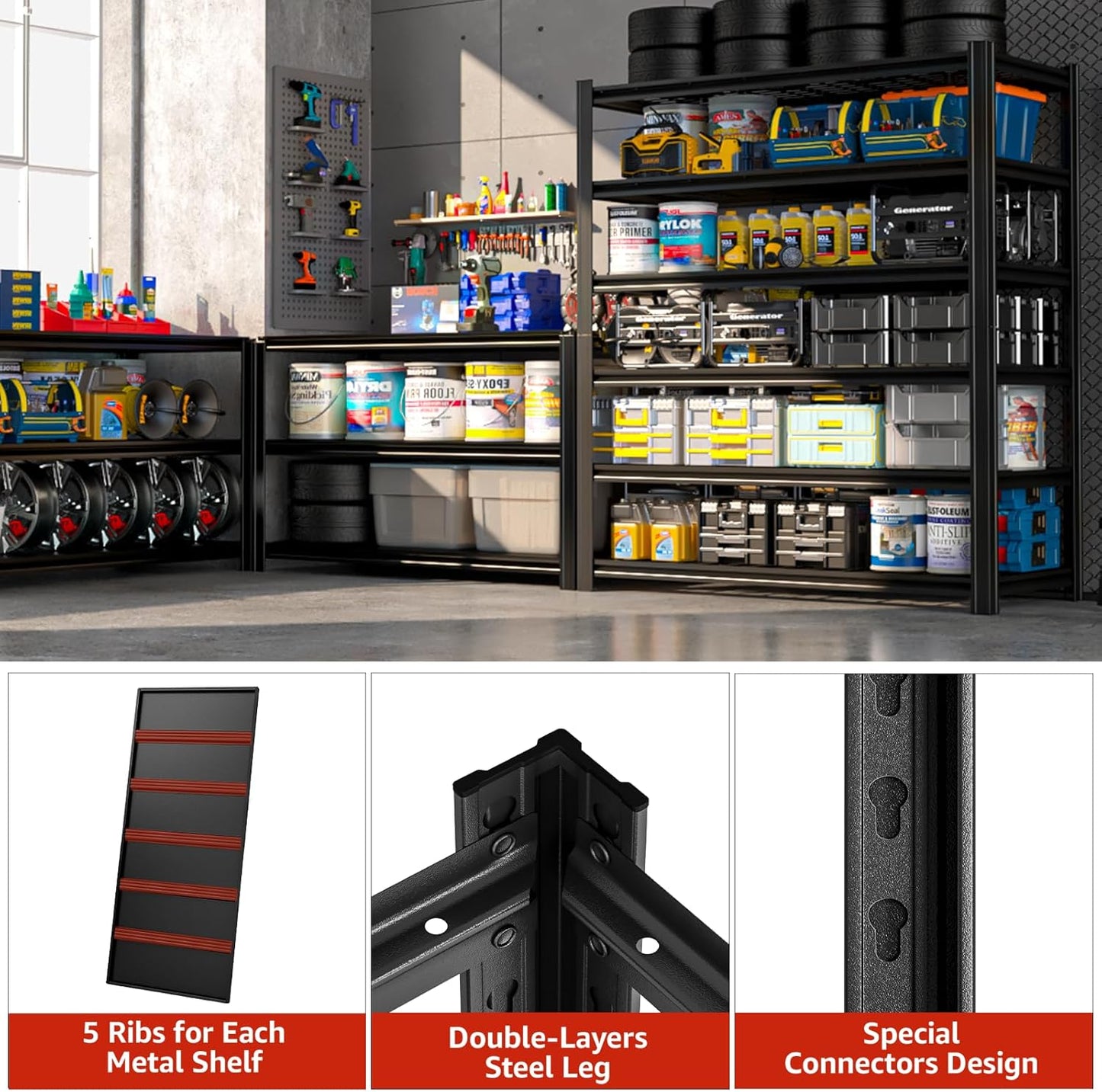 84" H x 55.12" W 6 Tier Metal Garage Storage Shelves, 3600 LBS Heavy Duty Adjustable Shelving Unit for Warehouse, Basement, Kitchen, Store Display, Flower Stand, Office, Classroom, 23.62" D