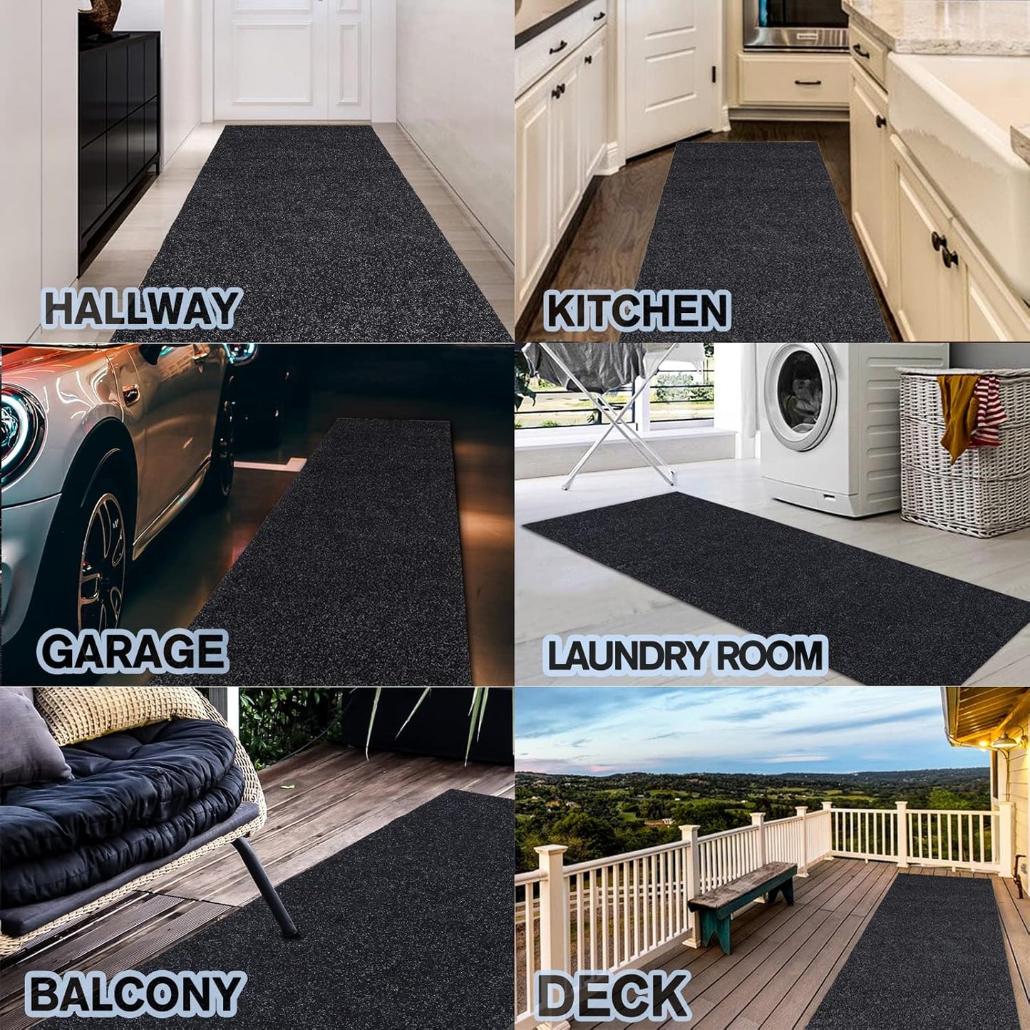 Custom Size Backed Non-Slip Area Rugs Runner, Easy Clean, Waterproof Runner Rugs for Hallway Entryway, Kitchen, Laundry, 4FT x 66FT, Black
