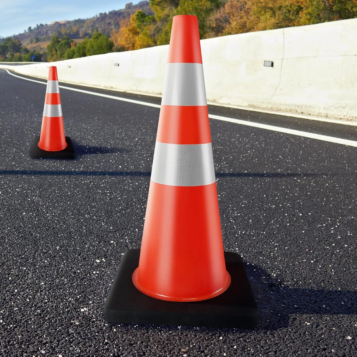Traffic Cones 28 inch 6 Pack Heavy Duty Safety Cones Orange with Reflective Collars Fit Parking Lot,Driveway Road Traffic Control Construction Cones